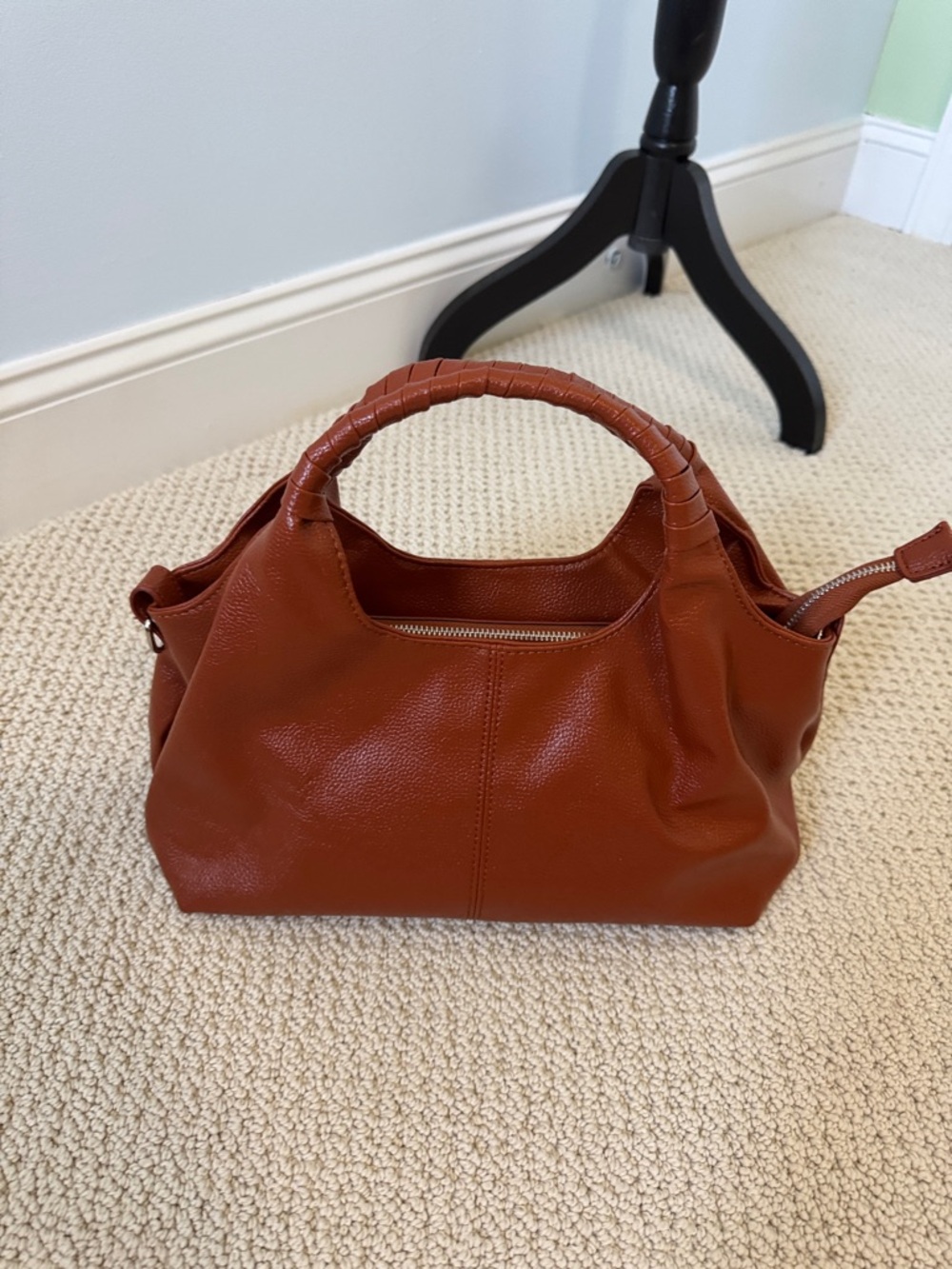 Leather Top-Handle Tote Bag in Cognac